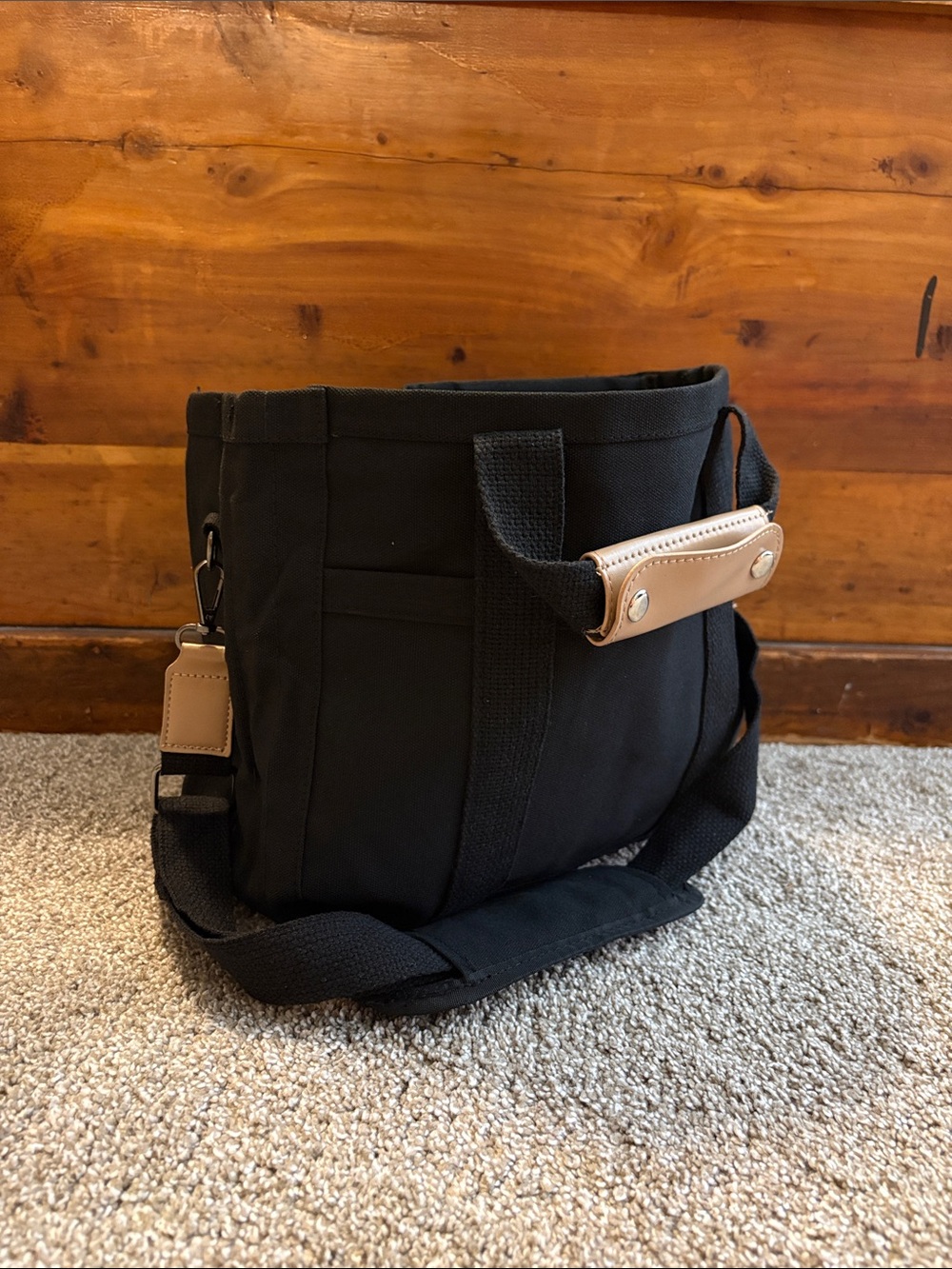 SHEIN Black Mini Tote with Tan Accent Strap